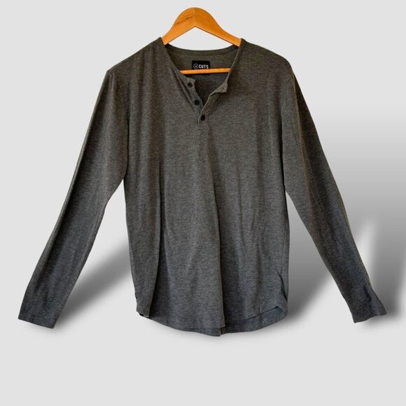Cuts‎ Curved Hem Long Sleeve Henley Men's Size Small Color Gray/Wolf Base Layer - Picture 1 of 6